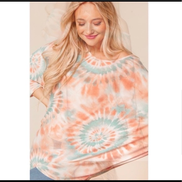 New! Soft Tie Dye Loose Fit Dolman 3/4 Sleeve Slouch Knit Top - Size S - Picture 5 of 14